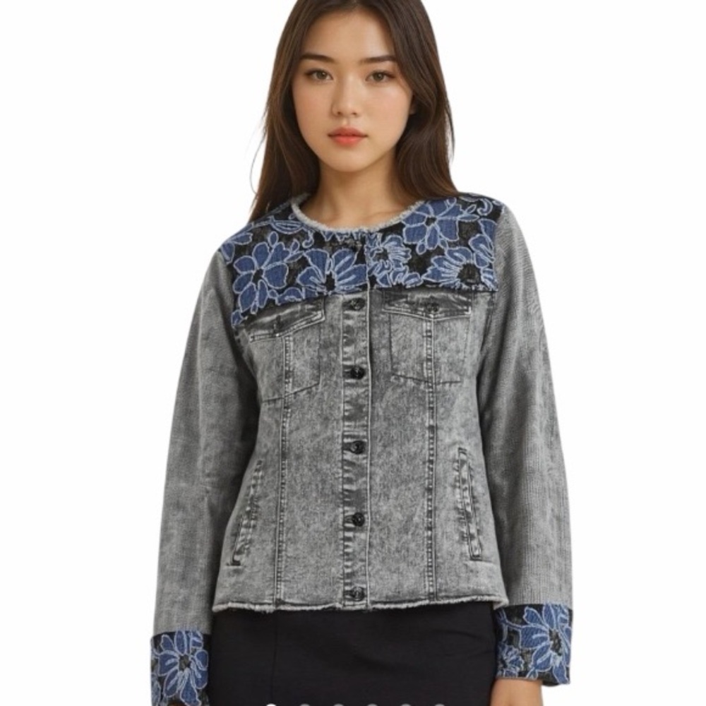 LOGO by Lori Goldstein Special Edition Denim and Lace Jacket